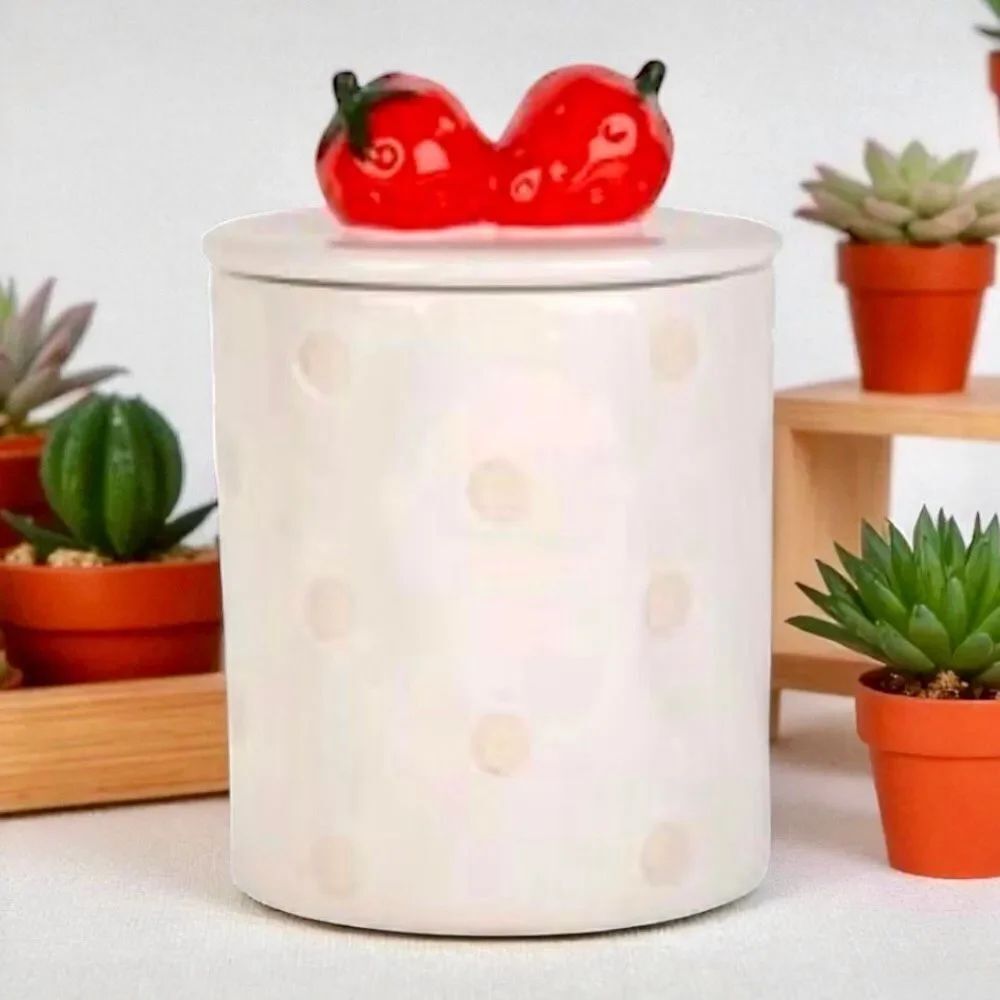 NWT Gorgeous Strawberry Garden 91 fl Oz Ceramic Jar Container Canister with Lid